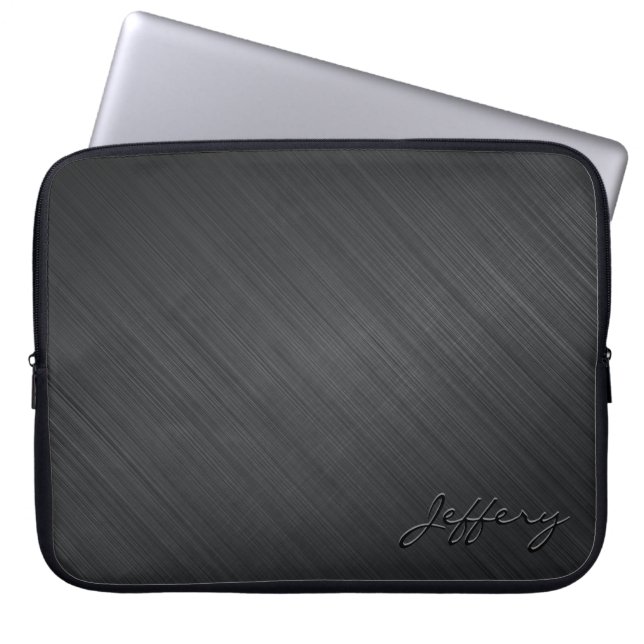 Black Metallic Design-Brushed Aluminium Look 2 Laptop Sleeve (Front)