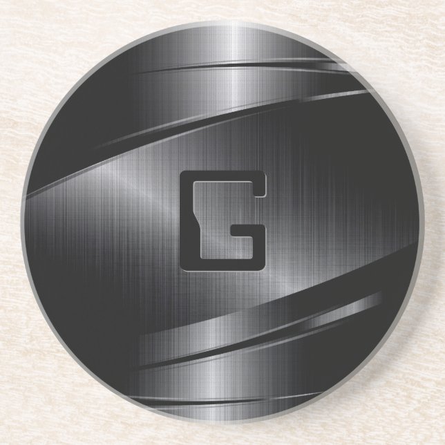 Black Metallic Design Stainless Steel Look Coaster (Front)