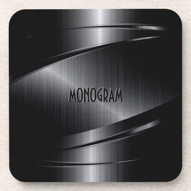 Black Metallic Design Stainless Steel Look Coaster (Front)