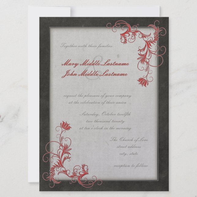 Black  Metallic Effect Floral Border Changeable BG Invitation (Front)
