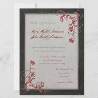 Black Metallic Effect Floral Border Changeable BG Invitation