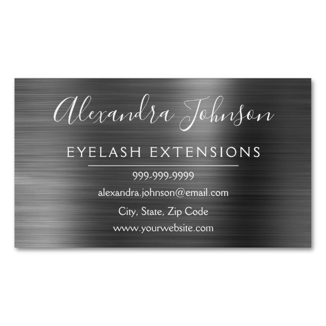 Black Metallic Foil Eyelash Extensions Beauty Magnetic Business Card (Front)