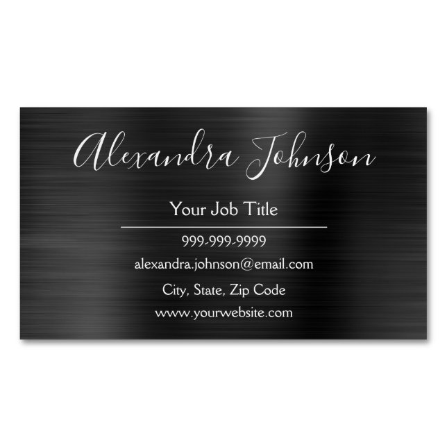 Black Metallic Foil Modern and Elegant Magnetic Business Card (Front)