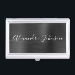 Black Metallic Foil Modern Business Business Card Holder<br><div class="desc">Black Foil Metallic Stainless Steel Minimalist Business Card Holder with white lettered script signature typography for the monogram. The Foil Metal Business Card Holders can be customised with your name. Please contact the designer for customised matching items.</div>