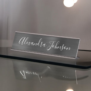Black Metallic Foil Modern Elegant Business Desk Name Plate