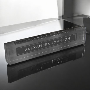 Black Metallic Foil Modern Elegant Business Nameplate