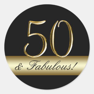 Black Metallic Gold 50th Birthday Classic Round Sticker