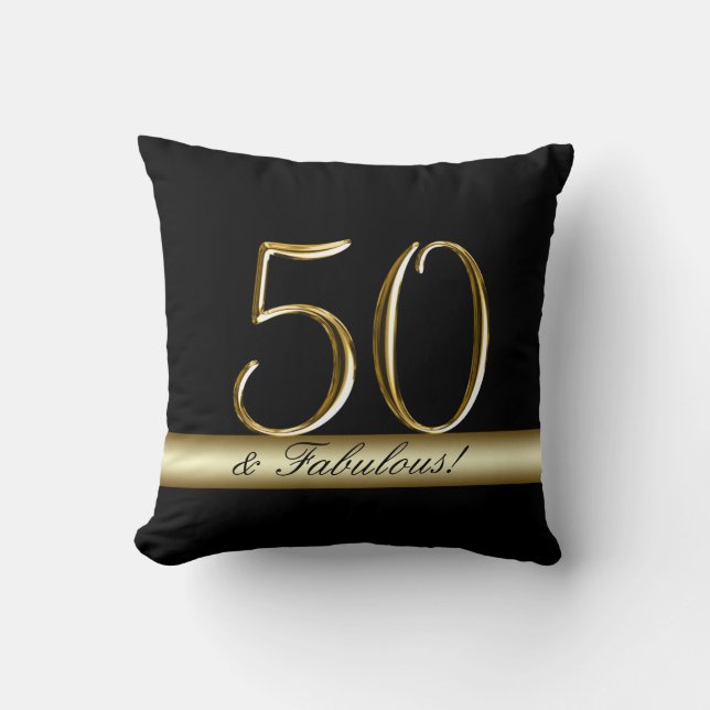 Black Metallic Gold 50th Birthday Cushion (Front)