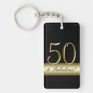 Black Metallic Gold 50th Birthday Key Ring