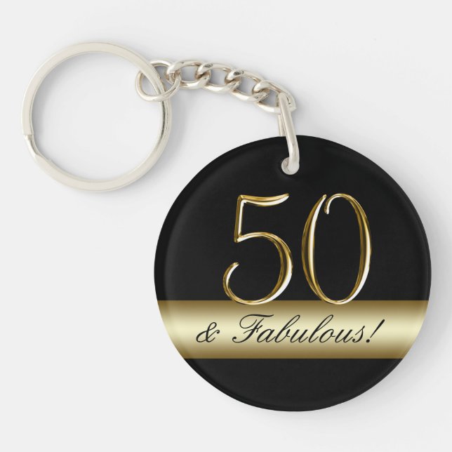 Black Metallic Gold 50th Birthday Key Ring (Front)