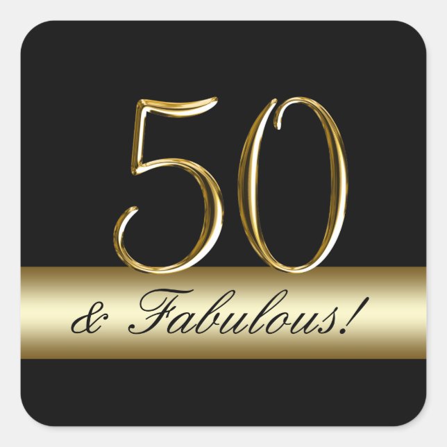 Black Metallic Gold 50th Birthday Square Sticker (Front)