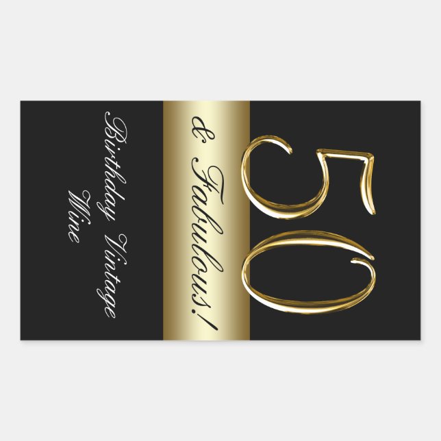Black Metallic Gold 50th Birthday Wine Label (Front)