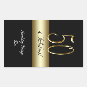 Black Metallic Gold 50th Birthday Wine Label