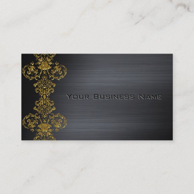 Black Metallic  Gold Damask Corporate Business Business Card (Front)