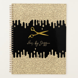 Black & Metallic Gold Drips Hair Salon Appointment Planner