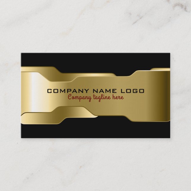 Black & Metallic Gold Geometric Design Business Card (Front)
