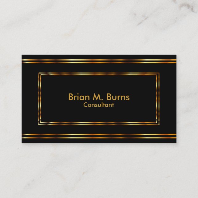 Black Metallic Gold Lines Business Card (Front)