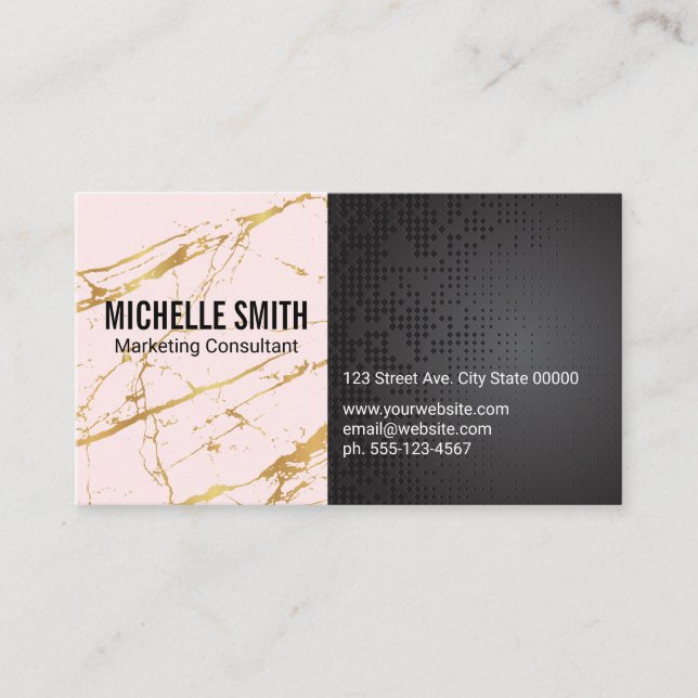 Black Metallic Gold Pink Marble Colour Block Business Card (Front)