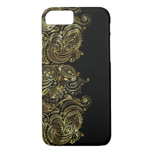 Black & Metallic Gold Print Floral Lace iPhone 8/7 Case