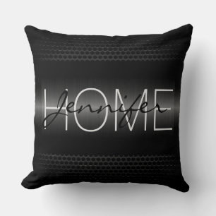 Black Metallic Holes Metal Look Monogram Cushion