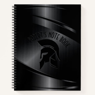 Black Metallic Look Roman Helmet Custom Text Notebook