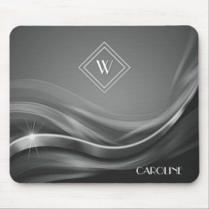 Black Metallic Luxury Monogram Mouse Mat