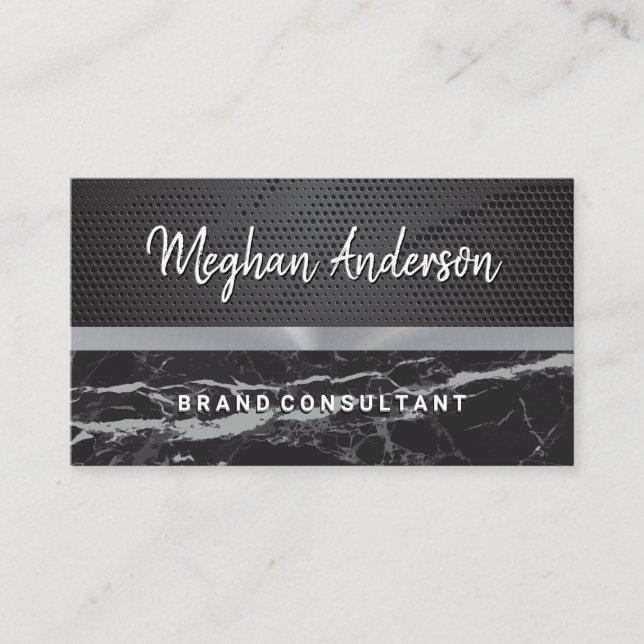 Black Metallic Pattern | Black Marble Business Card (Front)