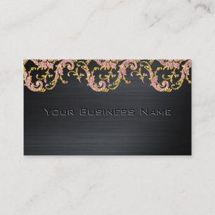 Black Metallic Pink Glitter Damask Corporate Business Card