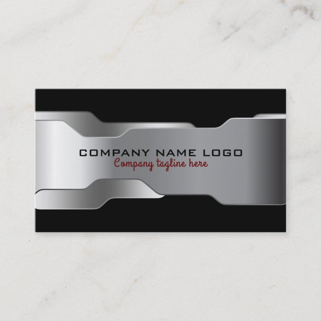 Black & Metallic Silver Geometric Design Business Card (Front)