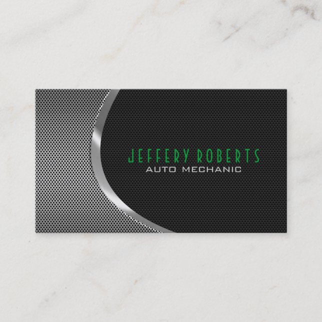 Black & Metallic Silver Grey Auto Professional Business Card (Front)
