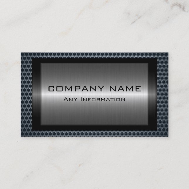 Black Metallic Silver Grey Steel Metal Hole Look Business Card (Front)