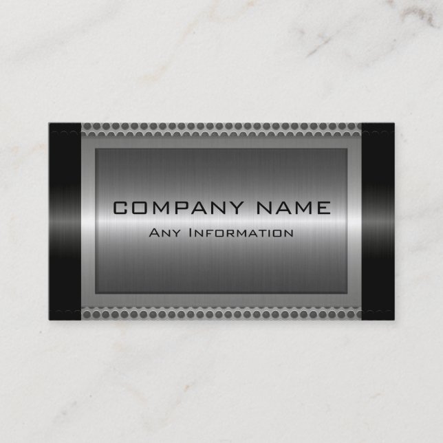 Black Metallic Silver Grey Steel Metal Look #8 Business Card (Front)
