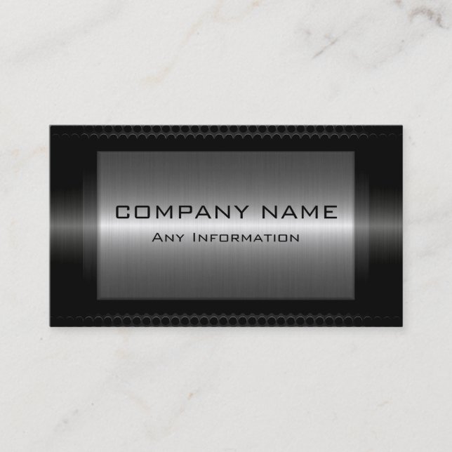 Black Metallic Silver Grey Steel Metal Look Business Card (Front)