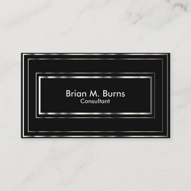 Black Metallic Silver Lines Business Card (Front)