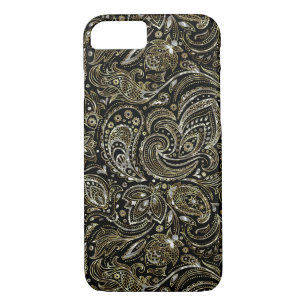 Black & Metallic Silver With Gold Floral Paisley iPhone 8/7 Case