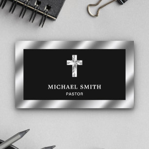 Black Metallic Steel Jesus Christ Cross Pastor Business Card