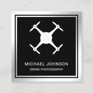 Black Metallic Steel Modern Drone Photography Square Business Card