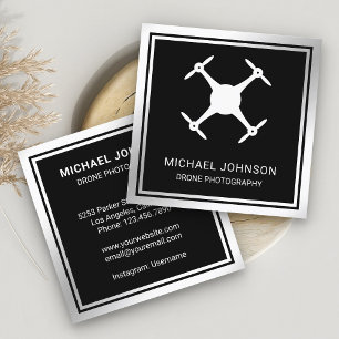 Black Metallic Steel Modern Drone Photography Square Business Card