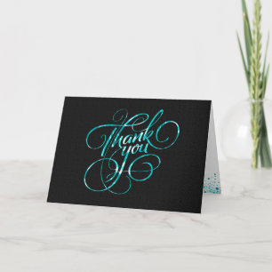 Black & Metallic Teal  Thank You Card