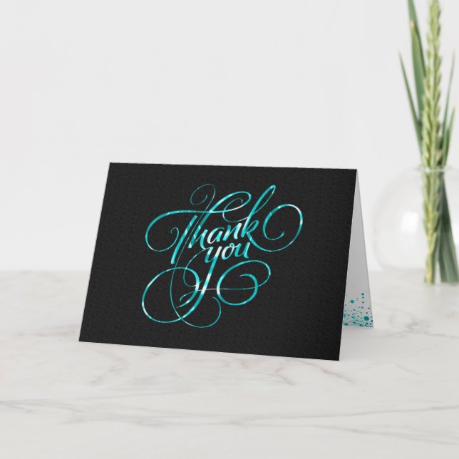 Black & Metallic Teal  Thank You Card (Front)