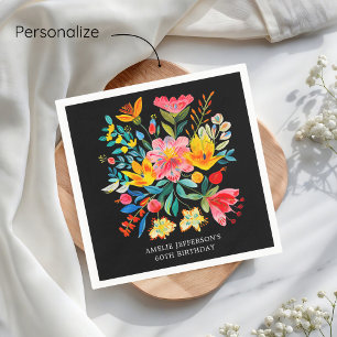 Black Mexican Bright Floral Fiesta Birthday Napkin