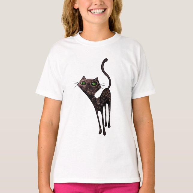 Black Mexican Day of The Dead Cat T-Shirt (Front)
