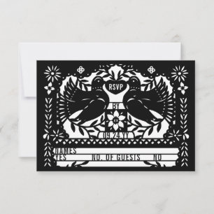 Black Mexican Fantail Doves Papel Picado RSVP Card
