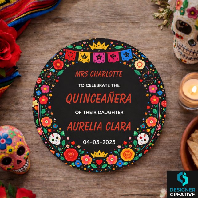 Black Mexican Fiesta Floral Gold Tiara Quinceañera Classic Round Sticker (Black Mexican Fiesta Floral Gold Tiara Quinceañera Classic Round Sticker
)