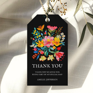 Black Mexican Fiesta Floral Theme Favour Gift Tags