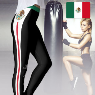 Black Mexico fashion leggings, Mexican Flag Leggings