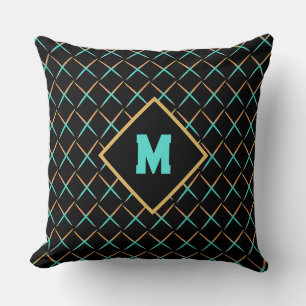 black mid century modern abstract retro pattern cushion