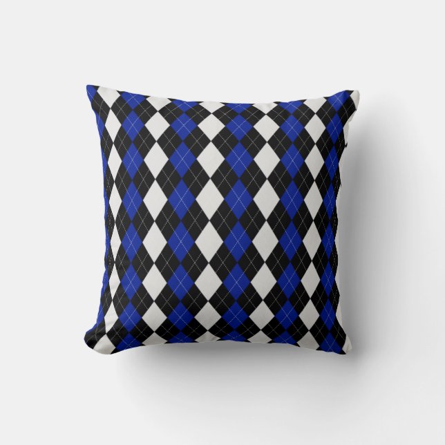 Black & MIDNIGHT BLUE Diamonds ARGYLE Pattern Cushion (Front)