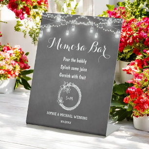 Black Mimosa Bar Wedding Mason Jar Pedestal Sign