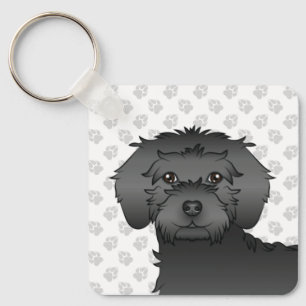 Black Mini Goldendoodle Cartoon Dog & Name Key Ring